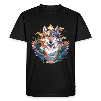 Wolf Wolf’s Head Nature Wilderness Forest Trees Art - T-shirt Premium bio Homme - noir - Devant - Nico (187cm)