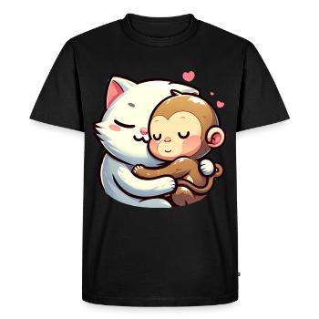 Câlin Chat Et Singe Amoureux - T-shirt Premium bio Homme - noir - Devant - Nico (187cm)