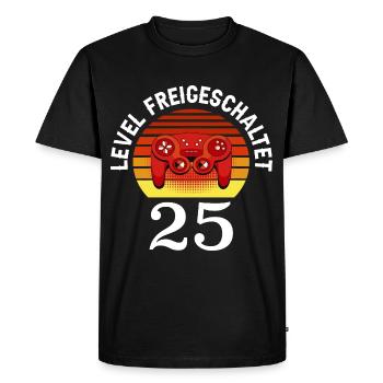 Niveau 25 Débloqué 25 Anniversaire 25 ans - T-shirt Premium bio Homme - noir - Devant - Nico (187cm)