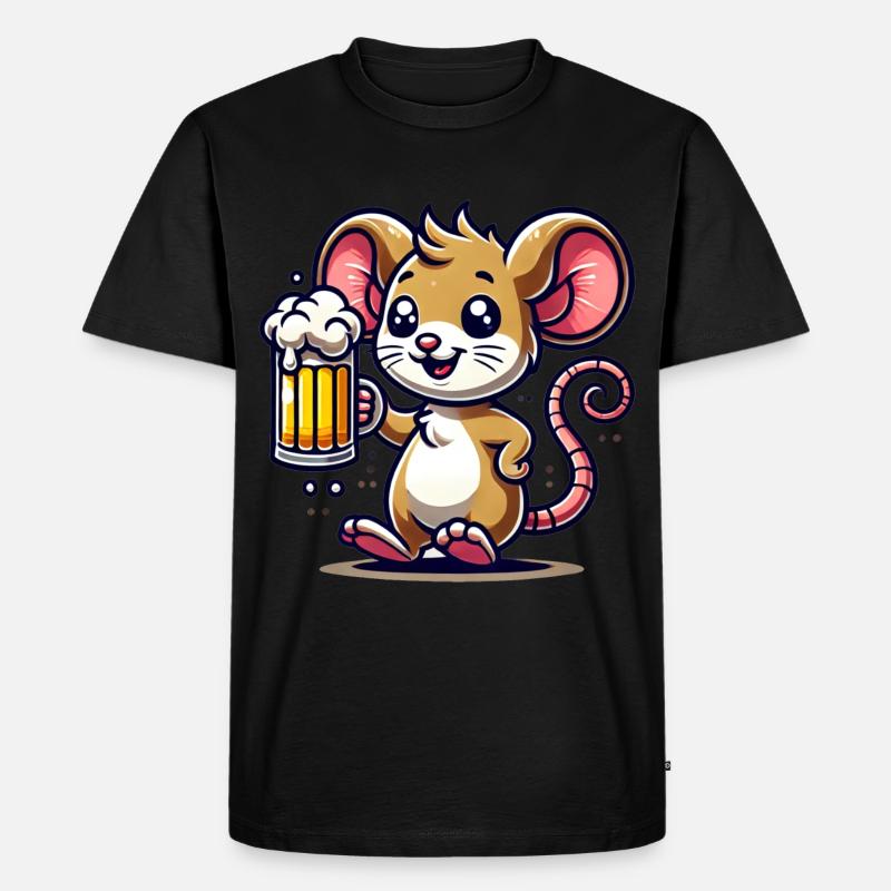 Cute Mouse Drinking Beer - Männer Premium Bio T-Shirt - Schwarz