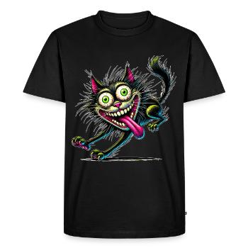 Chat fou style bande dessinée Motif animal drôle - T-shirt Premium bio Homme - noir - Devant - Nico (187cm)