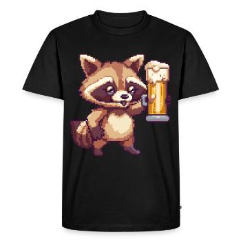 Raccoon Pixel Bière - T-shirt Premium bio Homme - noir - Devant - Nico (187cm)
