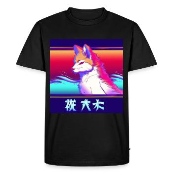 Kitsun Vaporwave Japanese Kami Vaporwave Kitsune - Men's Premium Organic T-Shirt - black - Front - Nico (187cm)