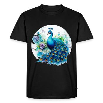 Peacock Flowers Peacock Feather Exotic Colorful Colorful - Men's Premium Organic T-Shirt - black - Front - Nico (187cm)