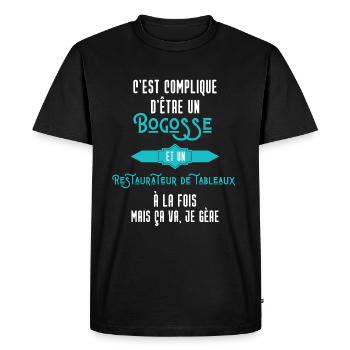 C'est compliqué d'être Bogosse Restaurateur - T-shirt Premium bio Homme - noir - Devant - Nico (187cm)