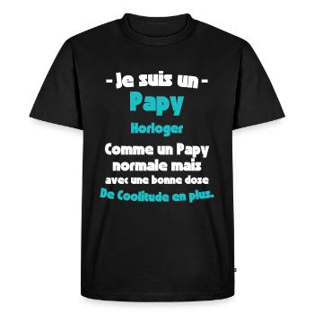 Papy Horloger, Maître du Temps - T-shirt Premium bio Homme - noir - Devant - Nico (187cm)