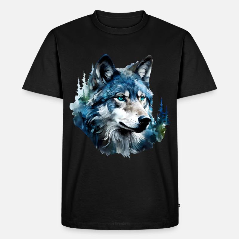 Wolf - Männer Premium Bio T-Shirt - Schwarz