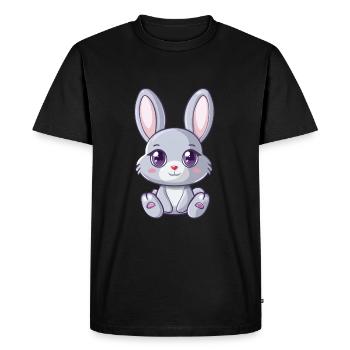 Mignon lapin gris avec de grands yeux - T-shirt Premium bio Homme - noir - Devant - Nico (187cm)