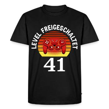 Niveau 41 Débloqué 41 Anniversaire 41 ans - T-shirt Premium bio Homme - noir - Devant - Nico (187cm)