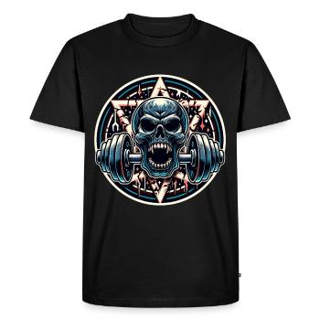 Skull with Pentagram Workout Dumbbell Bodybuilding - Men's Premium Organic T-Shirt - black - Front - Nico (187cm)