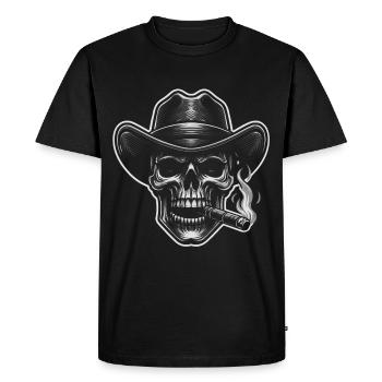 Crâne cool avec cigare et chapeau de cow-boy Stetson - T-shirt Premium bio Homme - noir - Devant - Nico (187cm)