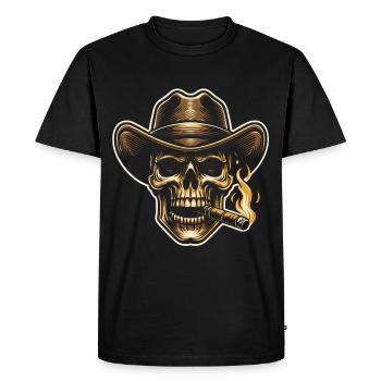 Crâne cool avec cigare et chapeau de cow-boy Stetson - T-shirt Premium bio Homme - noir - Devant - Nico (187cm)