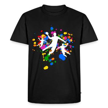 Handball avec feux d’artifice colorés - T-shirt Premium bio Homme - noir - Devant - Nico (187cm)