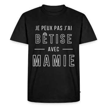 Je peux pas j'ai bêtise avec mamie - T-shirt Premium bio Homme - noir - Devant - Nico (187cm)