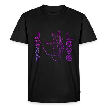 Just Love - hand in hand lineart - Men's Premium Organic T-Shirt - black - Front - Nico (187cm)