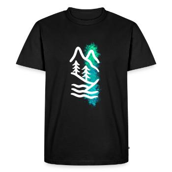 Forest landscape - Watercolor & line art white - Men's Premium Organic T-Shirt - black - Front - Nico (187cm)