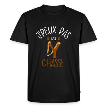 J'peux pas j'ai chasse - lance pierre - T-shirt Premium bio Homme - noir - Devant - Nico (187cm)