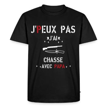 J Peux Pas J ai Chasse avec papa - T-shirt Premium bio Homme - noir - Devant - Nico (187cm)