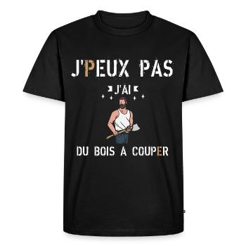 J peux pas j ai du bois à couper - T-shirt Premium bio Homme - noir - Devant - Nico (187cm)
