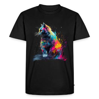 Painted Cat - AI generated - Men's Premium Organic T-Shirt - black - Front - Nico (187cm)