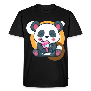 Panda and Bubble Tea - Men's Premium Organic T-Shirt - black - Front - Nico (187cm)