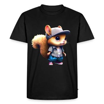 Un adorable écureuil chibi en tenue urbaine - T-shirt Premium bio Homme - noir - Devant - Nico (187cm)
