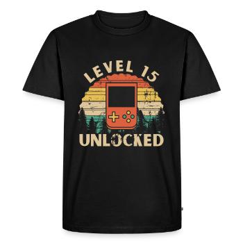 Level 15 Unlocked - Men's Premium Organic T-Shirt - black - Front - Nico (187cm)