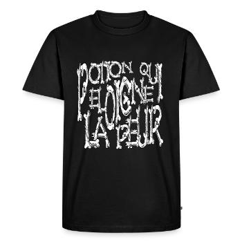 Potion qui éloigne la peur thème horreur osseux - T-shirt Premium bio Homme - noir - Devant - Nico (187cm)