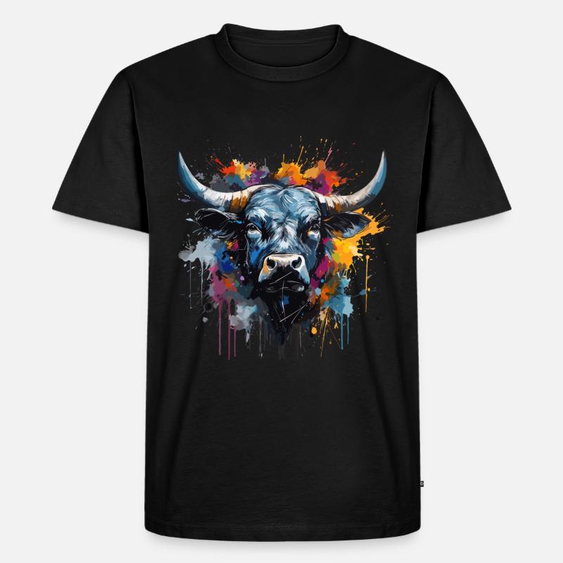 Kampfkuh, Schweizer Walliser Herdenskuh - Männer Premium Bio T-Shirt - Schwarz