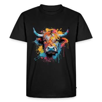 Highland Cow, Aquarell - Männer Premium Bio T-Shirt - Schwarz - Vorne - Nico (187cm)