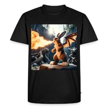 Dragon Lapin Cracheur de Feu #10 - T-shirt Premium bio Homme - noir - Devant - Nico (187cm)