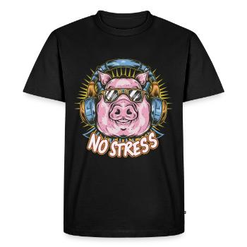 Cochon avec des écouteurs Drôle de dicton PAS DE STRESS - T-shirt Premium bio Homme - noir - Devant - Nico (187cm)
