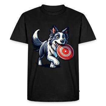 A border collie happily plays with a frisbee - Men's Premium Organic T-Shirt - black - Front - Nico (187cm)