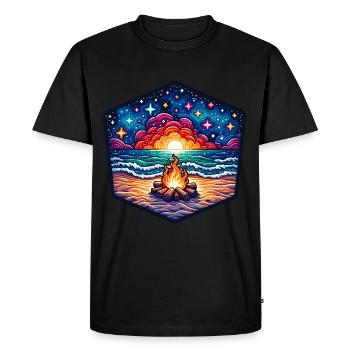 Vibrant campfire by the sea - Men's Premium Organic T-Shirt - black - Front - Nico (187cm)