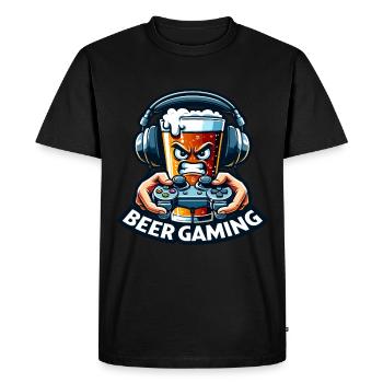 Une bière style cartoon qui joue aux jeux video - T-shirt Premium bio Homme - noir - Devant - Nico (187cm)
