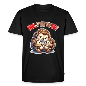 Hérisson Famille Câlin, Câlin Caution Mignon - T-shirt Premium bio Homme - noir - Devant - Nico (187cm)