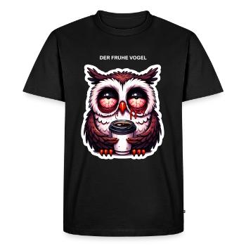 Hibou en tant qu’oiseau matinal - T-shirt Premium bio Homme - noir - Devant - Nico (187cm)