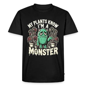 Mes plantes savent que je suis un monstre - T-shirt Premium bio Homme - noir - Devant - Nico (187cm)