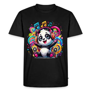 Panda mignon en style kawaii écoute de la musique - T-shirt Premium bio Homme - noir - Devant - Nico (187cm)