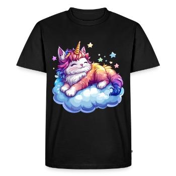 Un chat avec une corne de licorne sur un nuage - T-shirt Premium bio Homme - noir - Devant - Nico (187cm)
