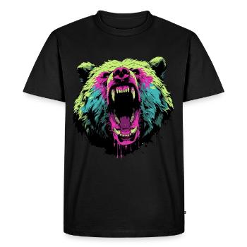 Furious bear in pop art style - Men's Premium Organic T-Shirt - black - Front - Nico (187cm)