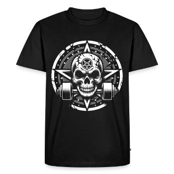 Entraînement de musculation avec haltère crâne et pentagramme - T-shirt Premium bio Homme - noir - Devant - Nico (187cm)
