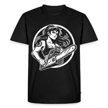 Women with Chainsaw – Funny Power Design - Men's Premium Organic T-Shirt - black - Front - Nico (187cm)