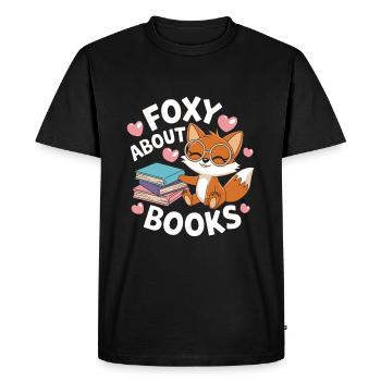 Cute Fox with Books Funny Saying - Men's Premium Organic T-Shirt - black - Front - Nico (187cm)