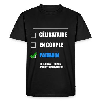 PARRAIN CELIBATAIRE - T-shirt Premium bio Homme - noir - Devant - Nico (187cm)