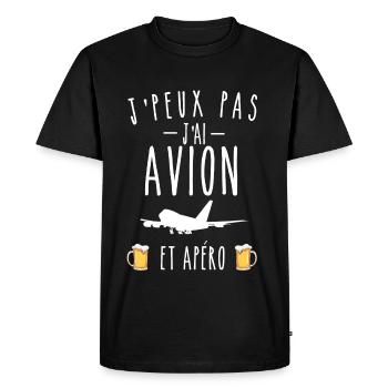 j'peux pas j'ai avion et apéro - T-shirt Premium bio Homme - noir - Devant - Nico (187cm)