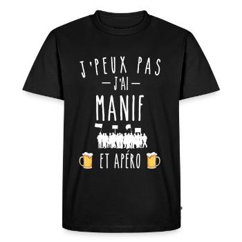 j'peux pas j'ai manif et apéro - T-shirt Premium bio Homme - noir - Devant - Nico (187cm)
