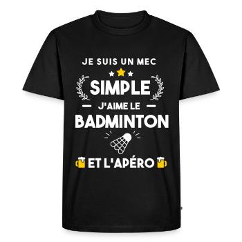 badminton et apéro cadeau humour sport - T-shirt Premium bio Homme - noir - Devant - Nico (187cm)