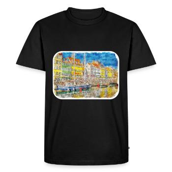 Copenhague Danemark Aquarelle Sketch Illustration - T-shirt Premium bio Homme - noir - Devant - Nico (187cm)