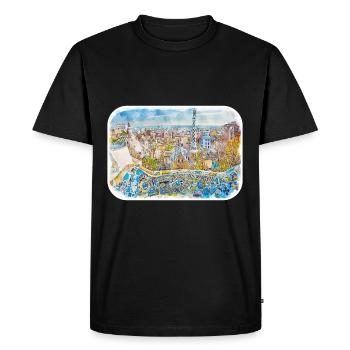 Barcelone Espagne Aquarelle Esquisse Dessin Dessiné - T-shirt Premium bio Homme - noir - Devant - Nico (187cm)